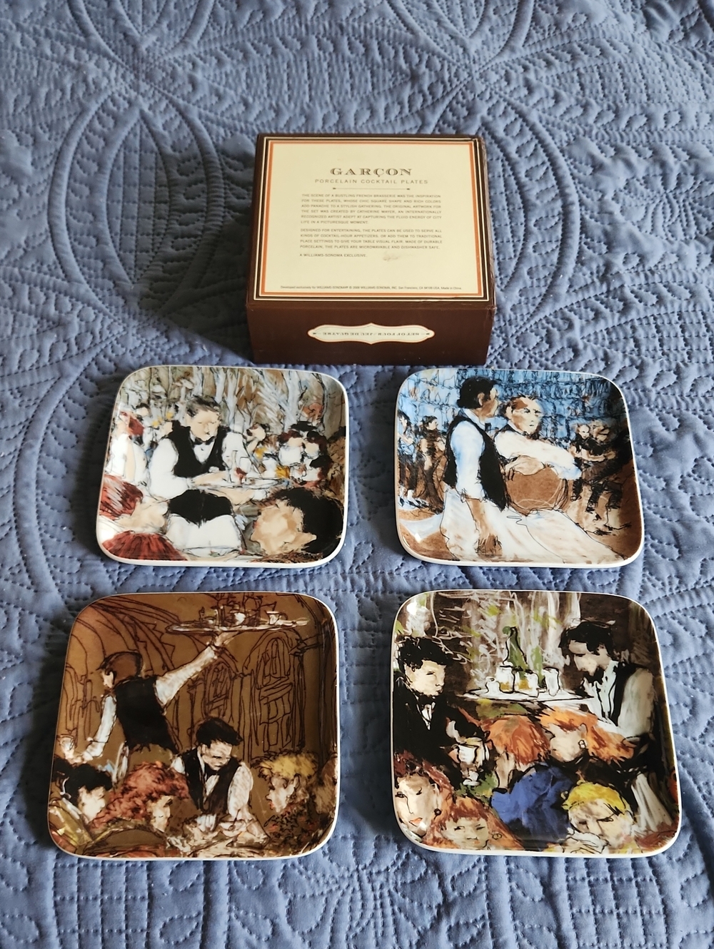 Set Of 4 Williams-Sonoma Garcon Porcelain Cocktail Plates Like New